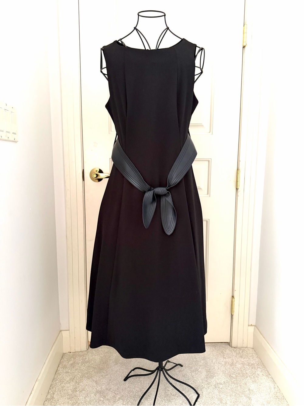 Calvin Klein Black Sleeveless Midi Dress with Waist Tie